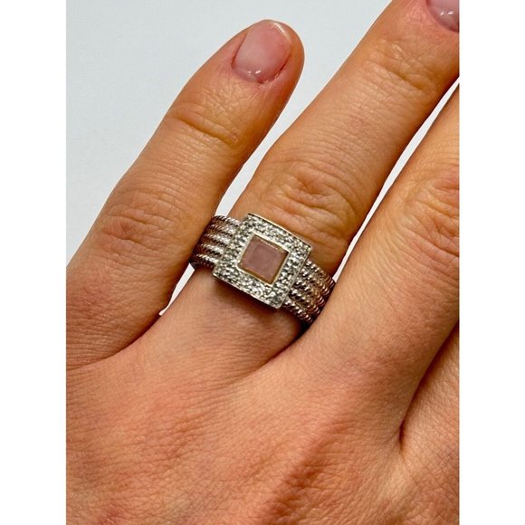 925 STERLING SILVER MORGANITE & GOSHENITE RING SIZE 7 - Picture 1 of 10